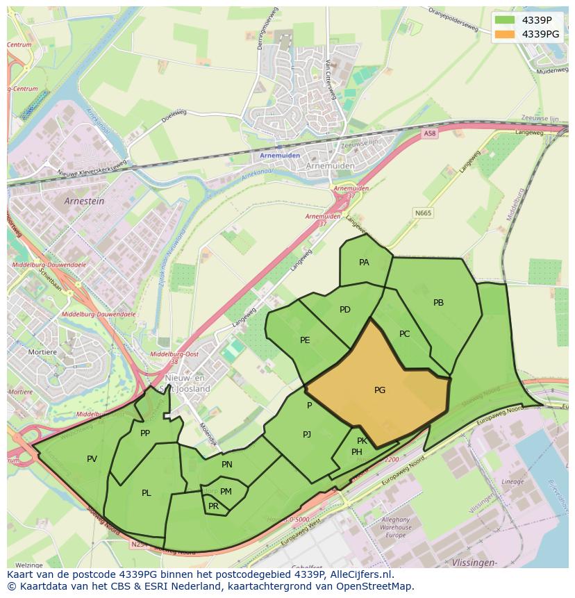 Afbeelding van het postcodegebied 4339 PG op de kaart.