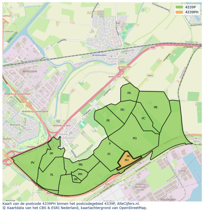 Afbeelding van het postcodegebied 4339 PH op de kaart.