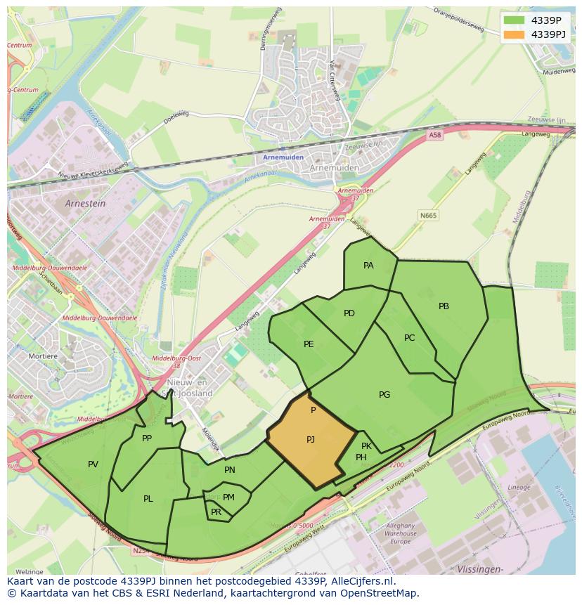 Afbeelding van het postcodegebied 4339 PJ op de kaart.