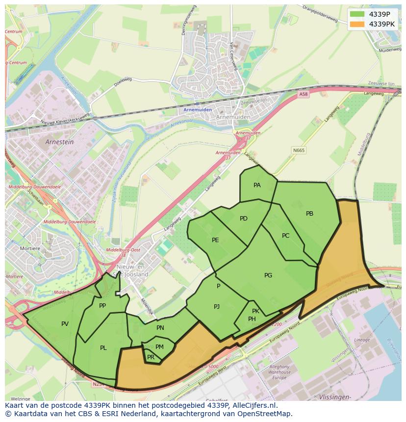 Afbeelding van het postcodegebied 4339 PK op de kaart.