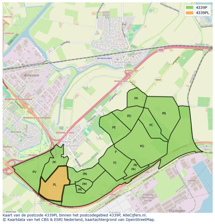Afbeelding van het postcodegebied 4339 PL op de kaart.