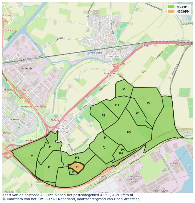 Afbeelding van het postcodegebied 4339 PM op de kaart.