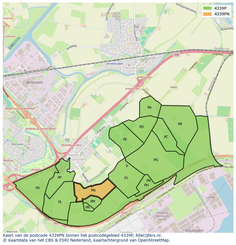 Afbeelding van het postcodegebied 4339 PN op de kaart.