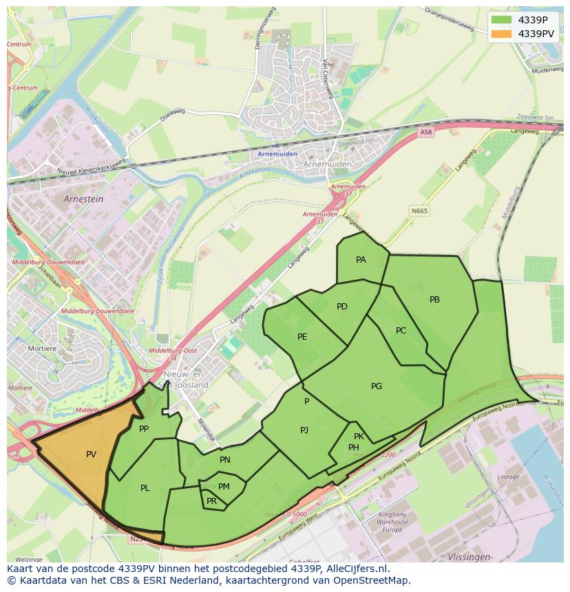 Afbeelding van het postcodegebied 4339 PV op de kaart.