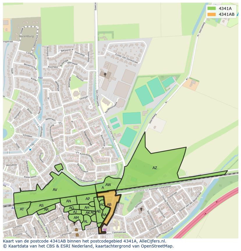 Afbeelding van het postcodegebied 4341 AB op de kaart.