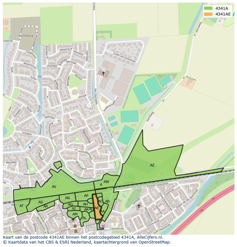 Afbeelding van het postcodegebied 4341 AE op de kaart.