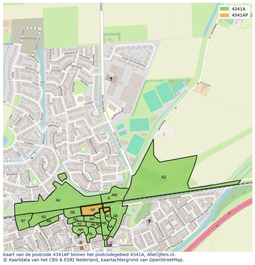 Afbeelding van het postcodegebied 4341 AP op de kaart.