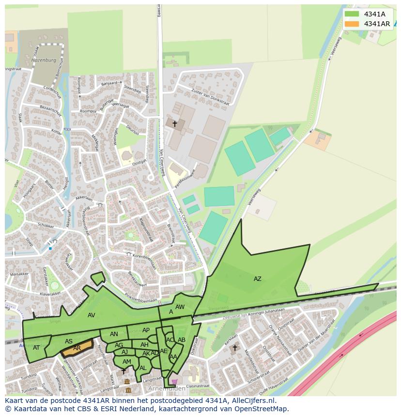 Afbeelding van het postcodegebied 4341 AR op de kaart.