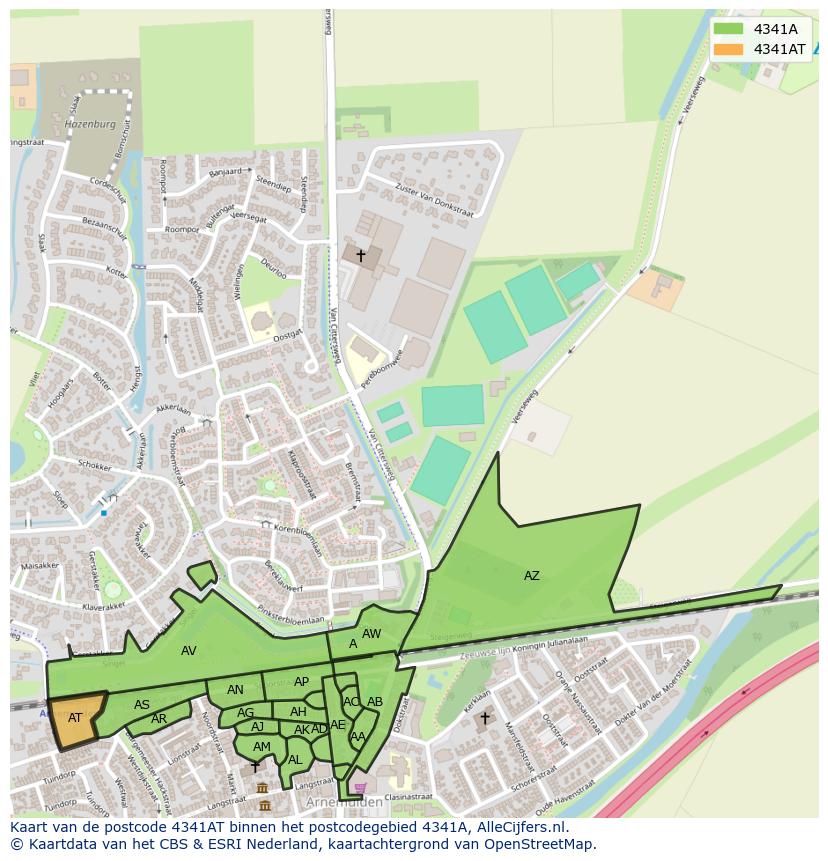 Afbeelding van het postcodegebied 4341 AT op de kaart.
