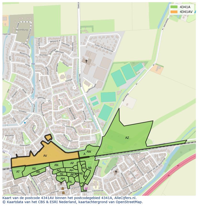 Afbeelding van het postcodegebied 4341 AV op de kaart.