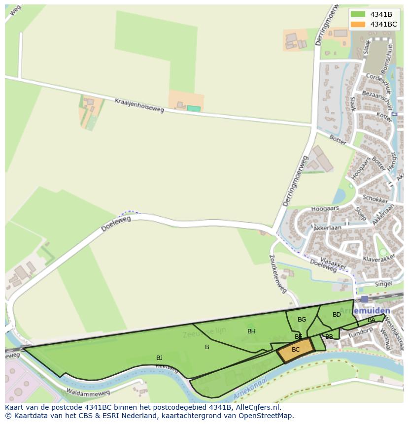 Afbeelding van het postcodegebied 4341 BC op de kaart.