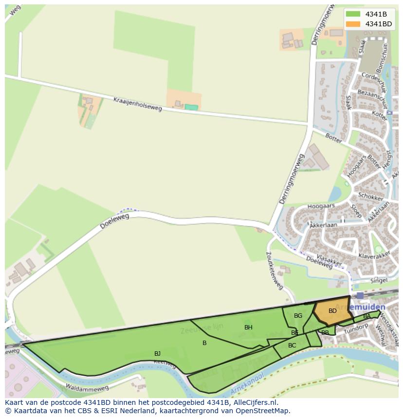 Afbeelding van het postcodegebied 4341 BD op de kaart.