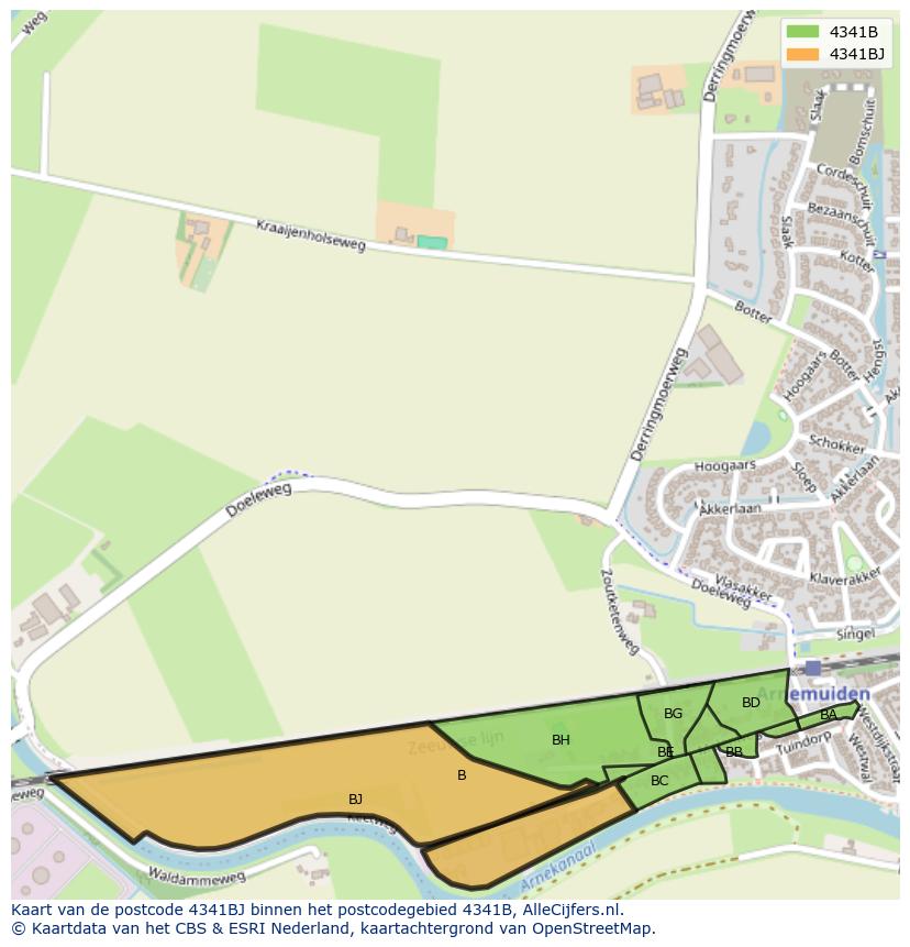 Afbeelding van het postcodegebied 4341 BJ op de kaart.