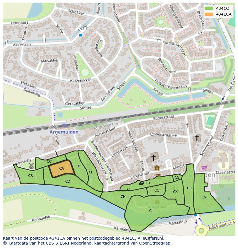 Afbeelding van het postcodegebied 4341 CA op de kaart.