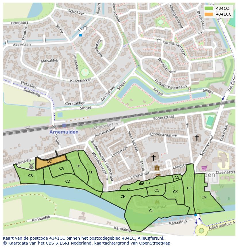 Afbeelding van het postcodegebied 4341 CC op de kaart.
