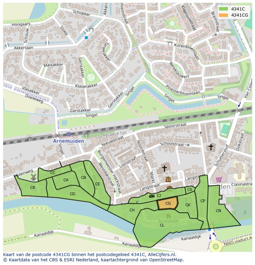 Afbeelding van het postcodegebied 4341 CG op de kaart.
