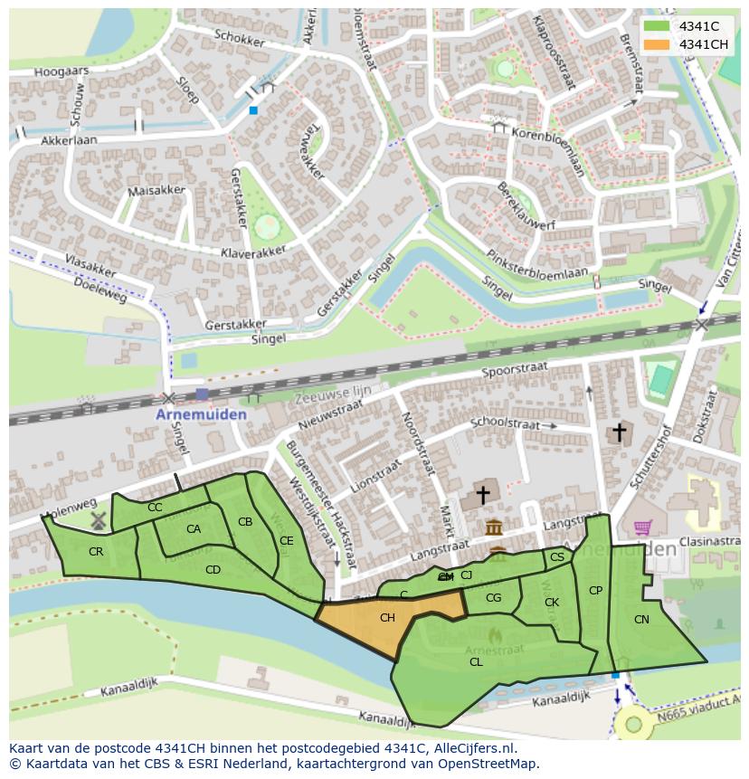 Afbeelding van het postcodegebied 4341 CH op de kaart.