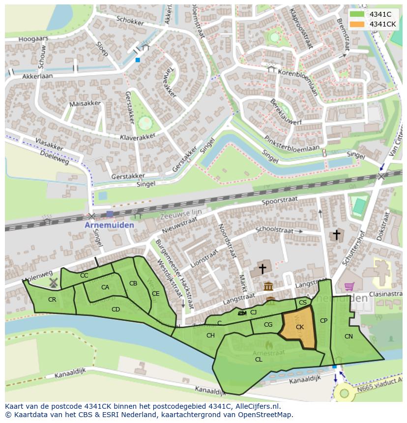 Afbeelding van het postcodegebied 4341 CK op de kaart.