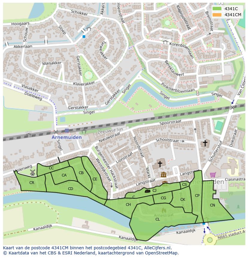 Afbeelding van het postcodegebied 4341 CM op de kaart.
