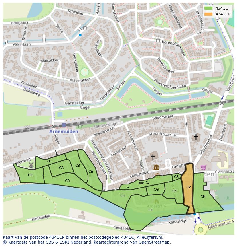 Afbeelding van het postcodegebied 4341 CP op de kaart.