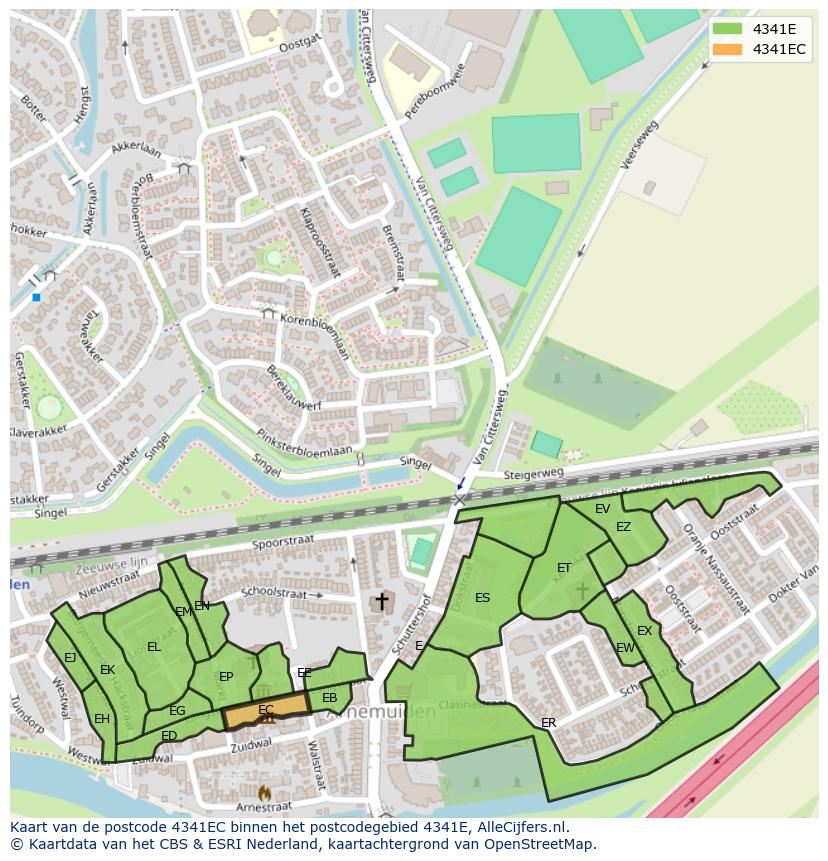 Afbeelding van het postcodegebied 4341 EC op de kaart.