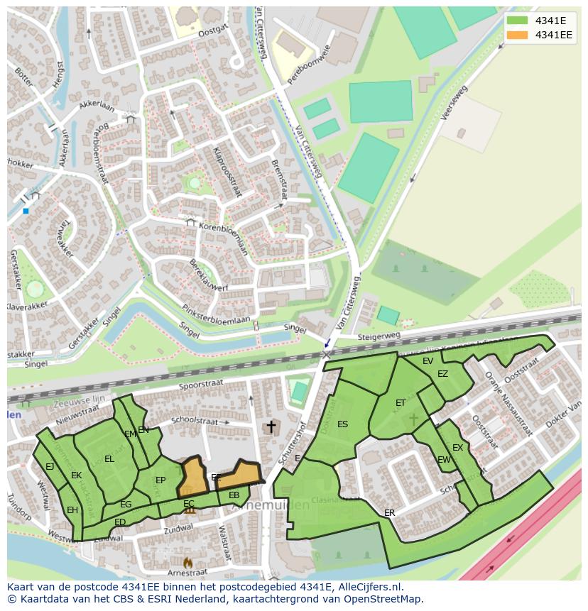 Afbeelding van het postcodegebied 4341 EE op de kaart.