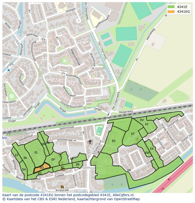 Afbeelding van het postcodegebied 4341 EG op de kaart.