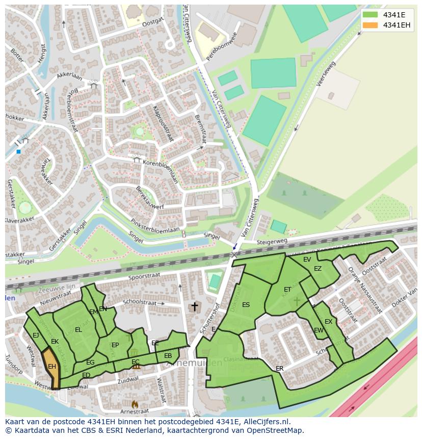 Afbeelding van het postcodegebied 4341 EH op de kaart.