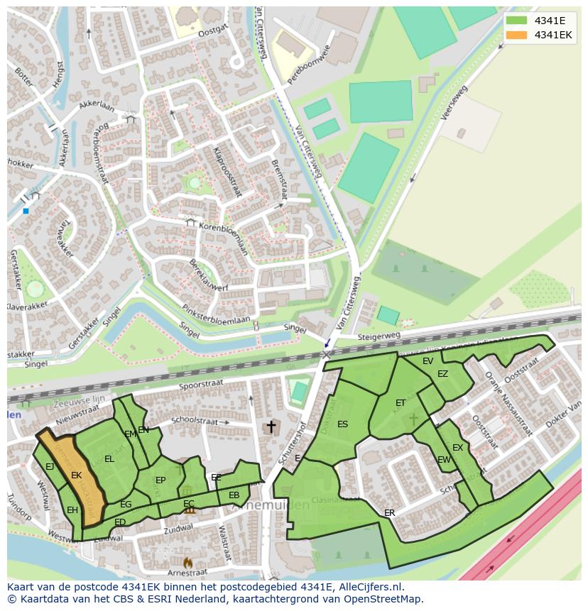 Afbeelding van het postcodegebied 4341 EK op de kaart.