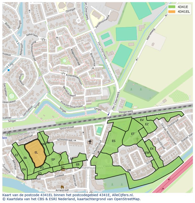 Afbeelding van het postcodegebied 4341 EL op de kaart.