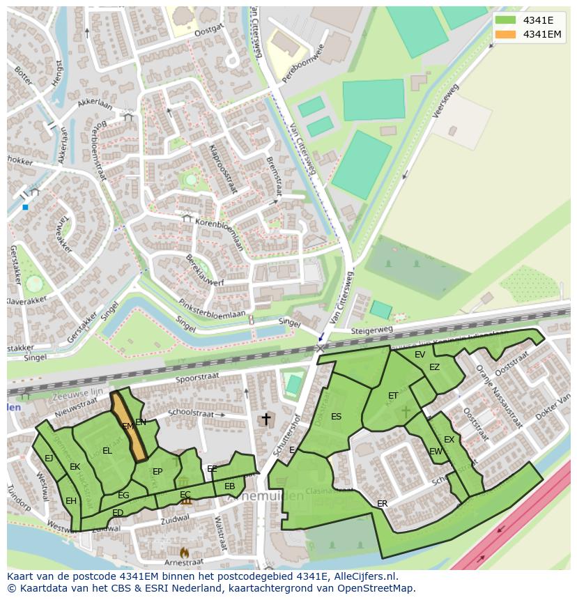 Afbeelding van het postcodegebied 4341 EM op de kaart.