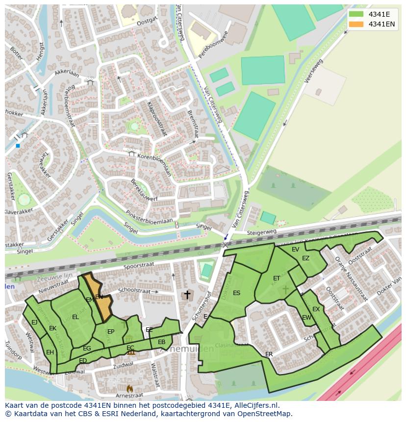 Afbeelding van het postcodegebied 4341 EN op de kaart.
