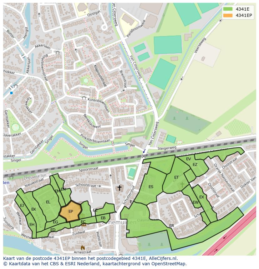 Afbeelding van het postcodegebied 4341 EP op de kaart.