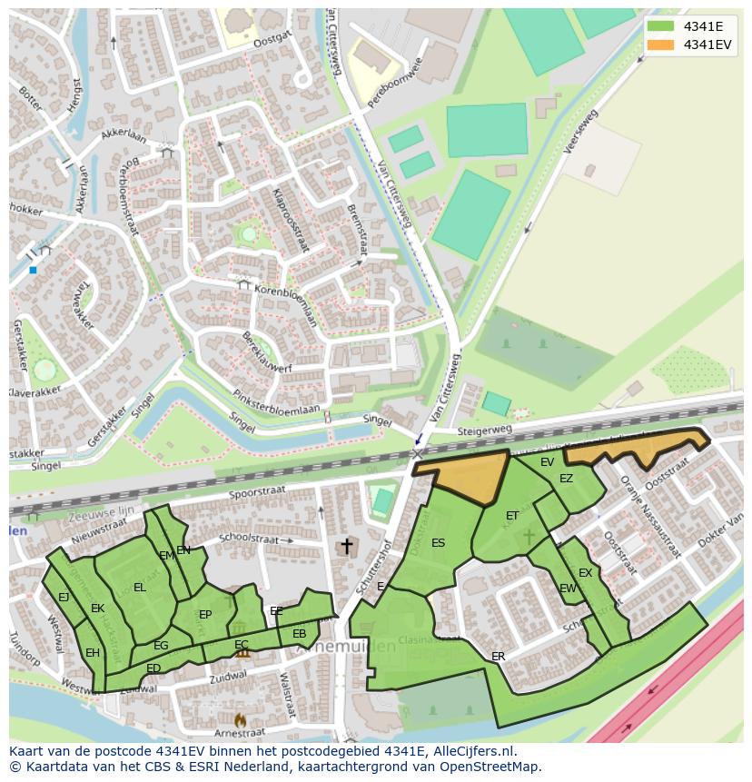 Afbeelding van het postcodegebied 4341 EV op de kaart.