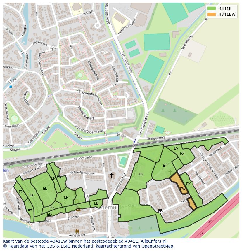 Afbeelding van het postcodegebied 4341 EW op de kaart.