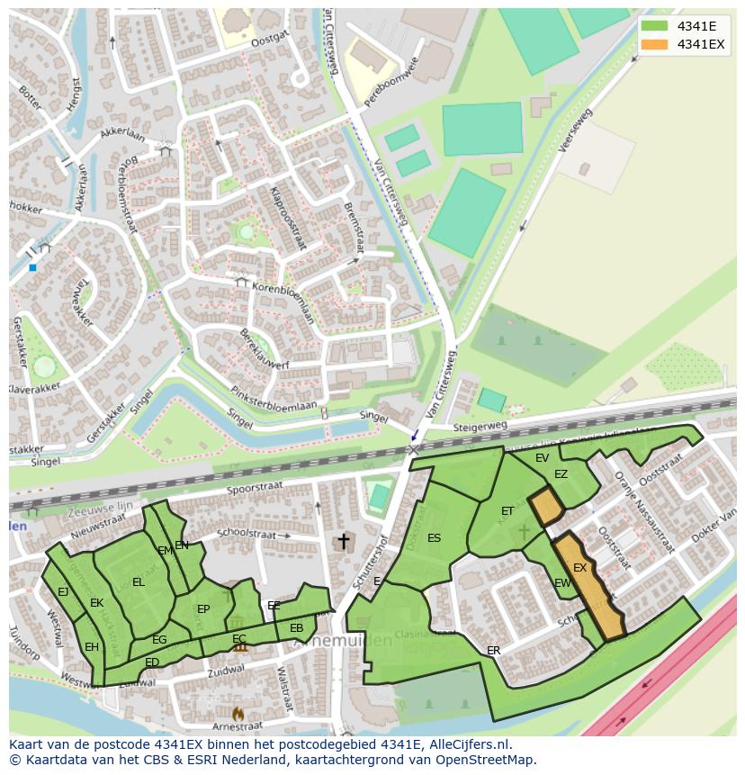 Afbeelding van het postcodegebied 4341 EX op de kaart.