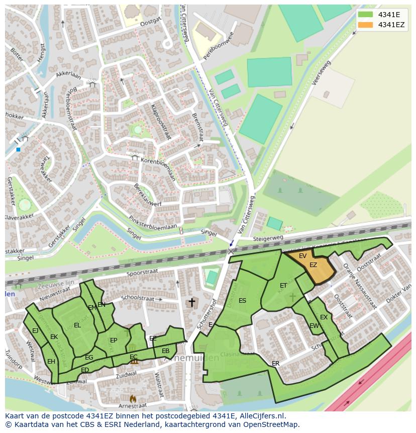 Afbeelding van het postcodegebied 4341 EZ op de kaart.