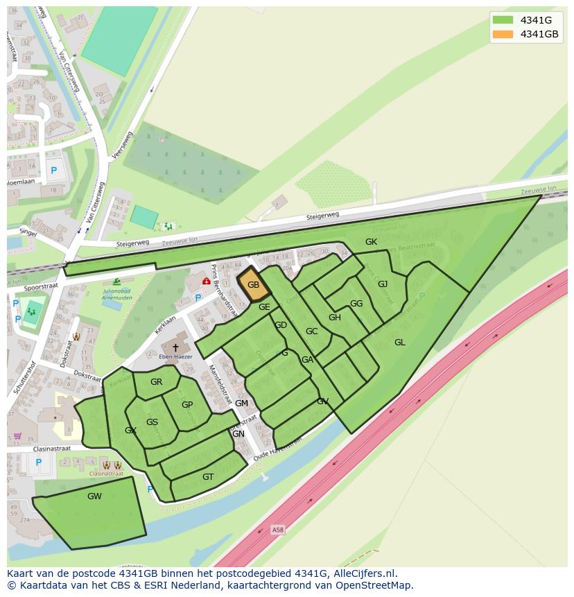 Afbeelding van het postcodegebied 4341 GB op de kaart.