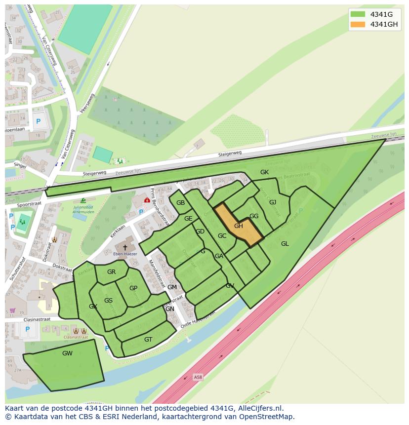 Afbeelding van het postcodegebied 4341 GH op de kaart.