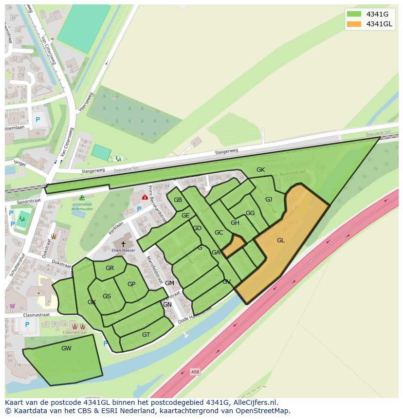 Afbeelding van het postcodegebied 4341 GL op de kaart.