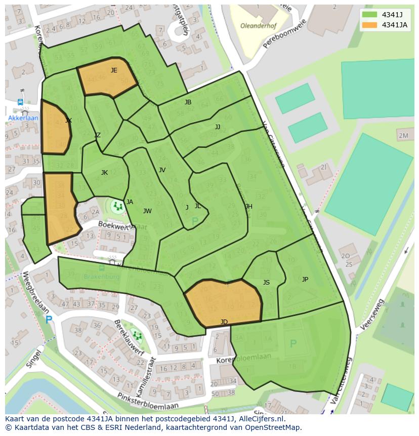 Afbeelding van het postcodegebied 4341 JA op de kaart.