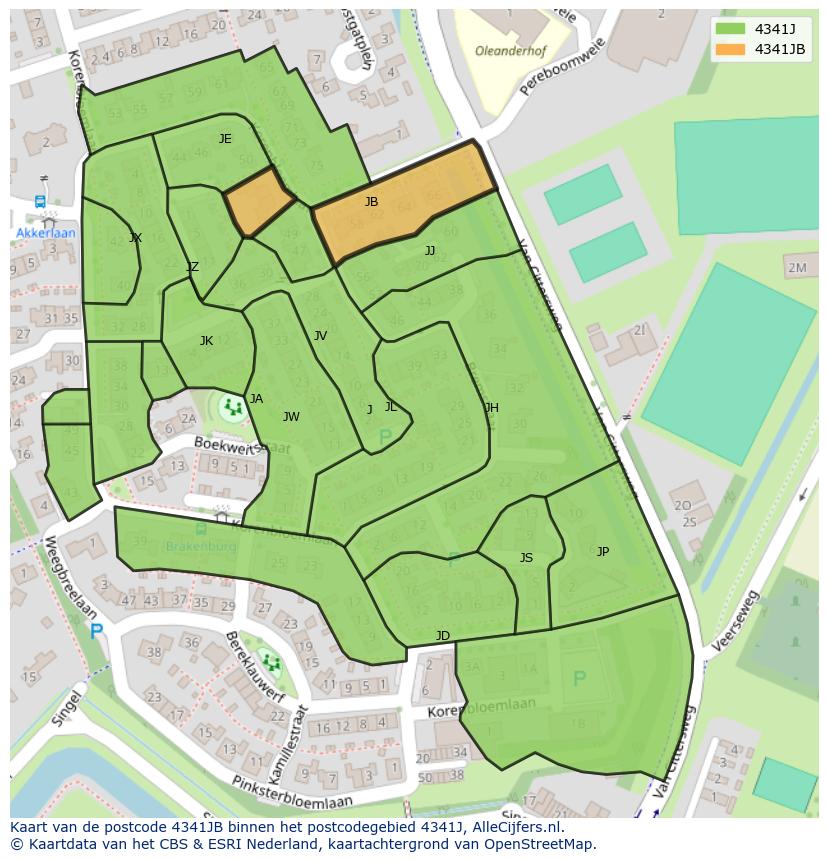 Afbeelding van het postcodegebied 4341 JB op de kaart.