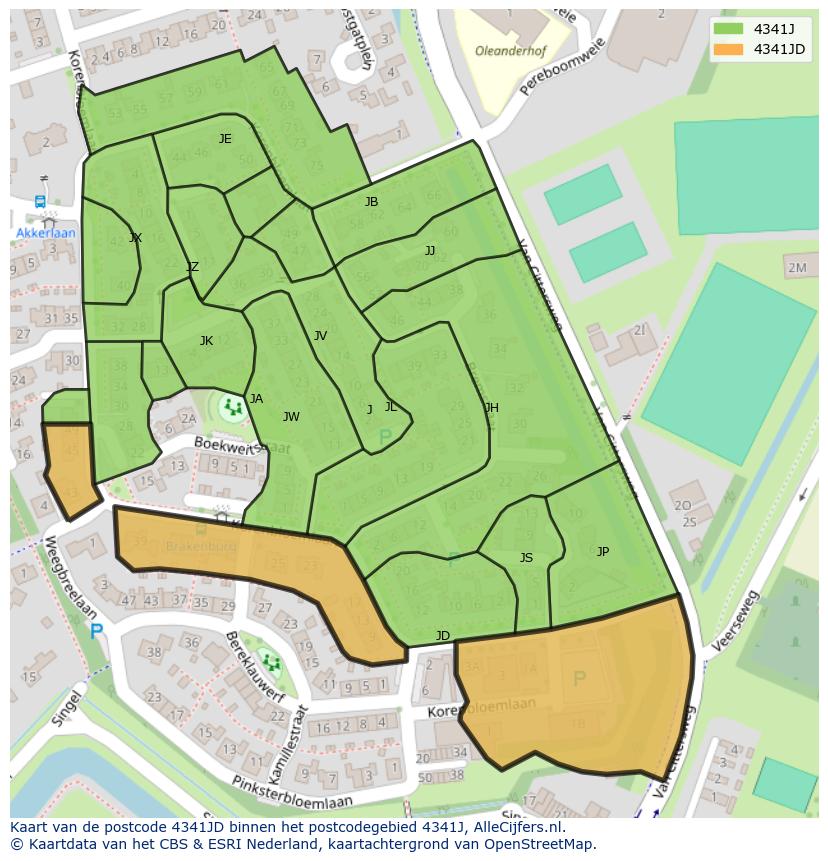 Afbeelding van het postcodegebied 4341 JD op de kaart.