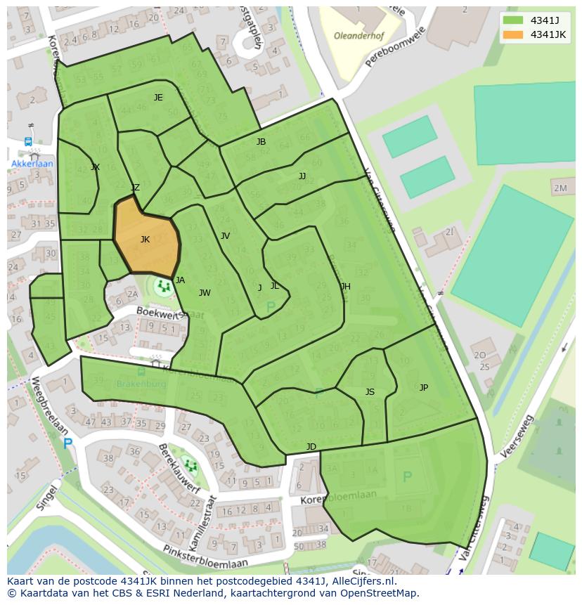 Afbeelding van het postcodegebied 4341 JK op de kaart.