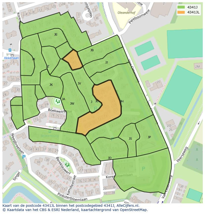 Afbeelding van het postcodegebied 4341 JL op de kaart.