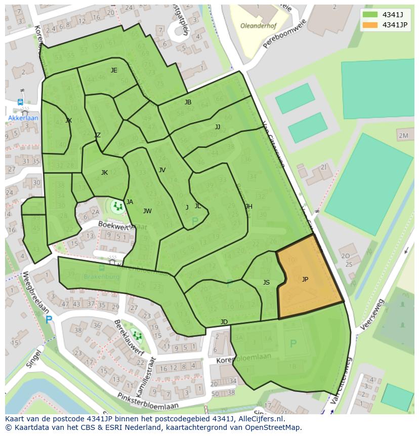 Afbeelding van het postcodegebied 4341 JP op de kaart.