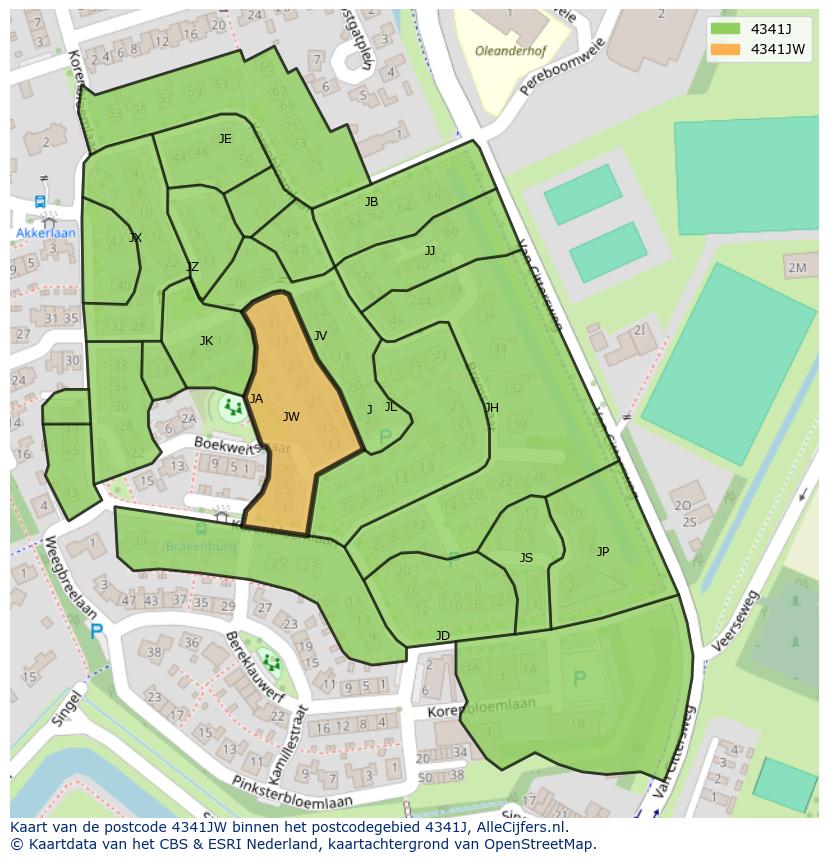 Afbeelding van het postcodegebied 4341 JW op de kaart.