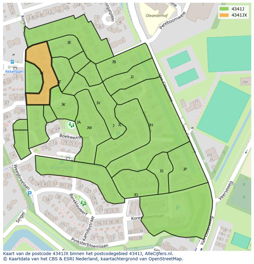 Afbeelding van het postcodegebied 4341 JX op de kaart.