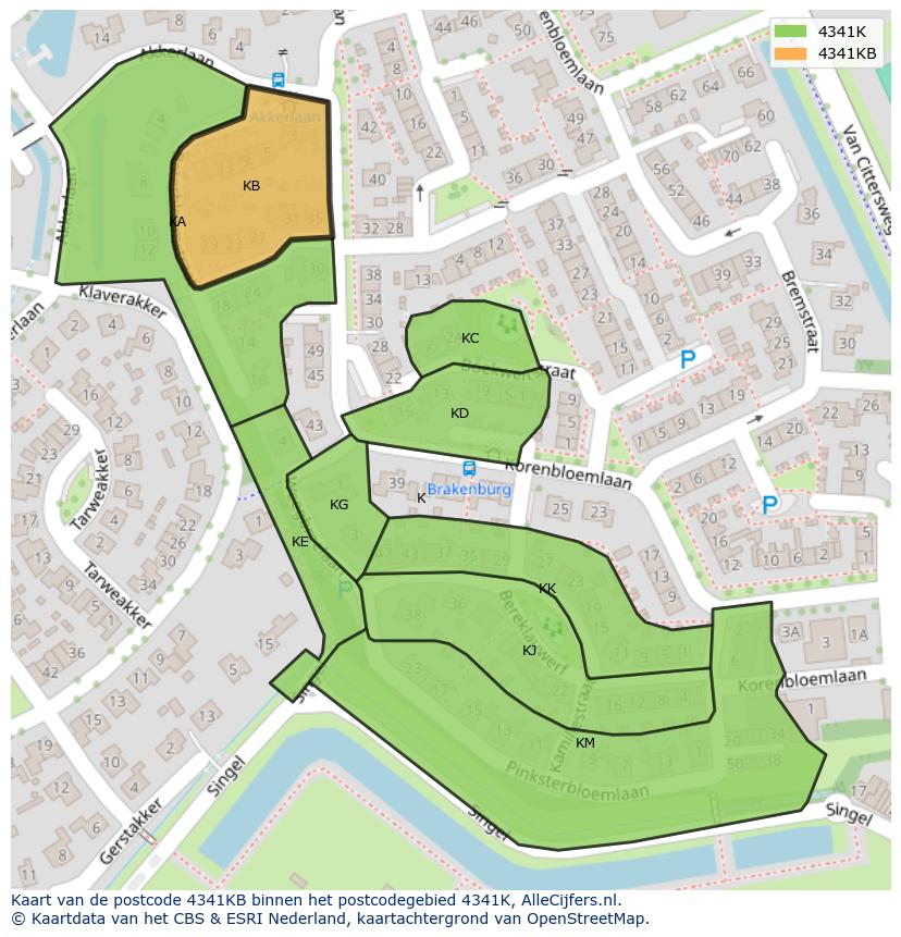Afbeelding van het postcodegebied 4341 KB op de kaart.