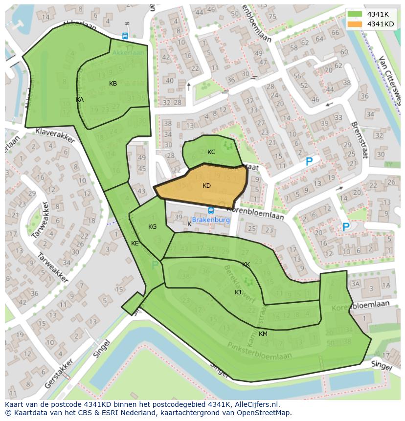 Afbeelding van het postcodegebied 4341 KD op de kaart.